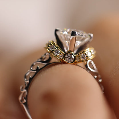 August Birthstone Floral Ring, Two-Tone Moissanite 14K Gold Engagement Fine Jewelry With Romantic Design