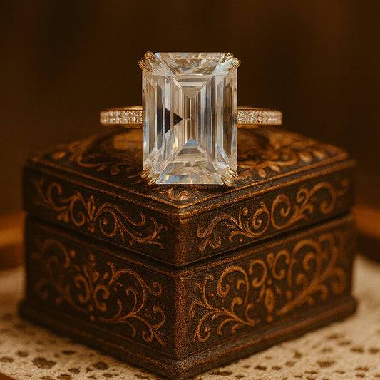 Hidden Halo Ring Emerald Cut Moissanite Girlfriend Engagement Bridal Anniversary Gift Jewelry Wedding Proposal Gemstone 