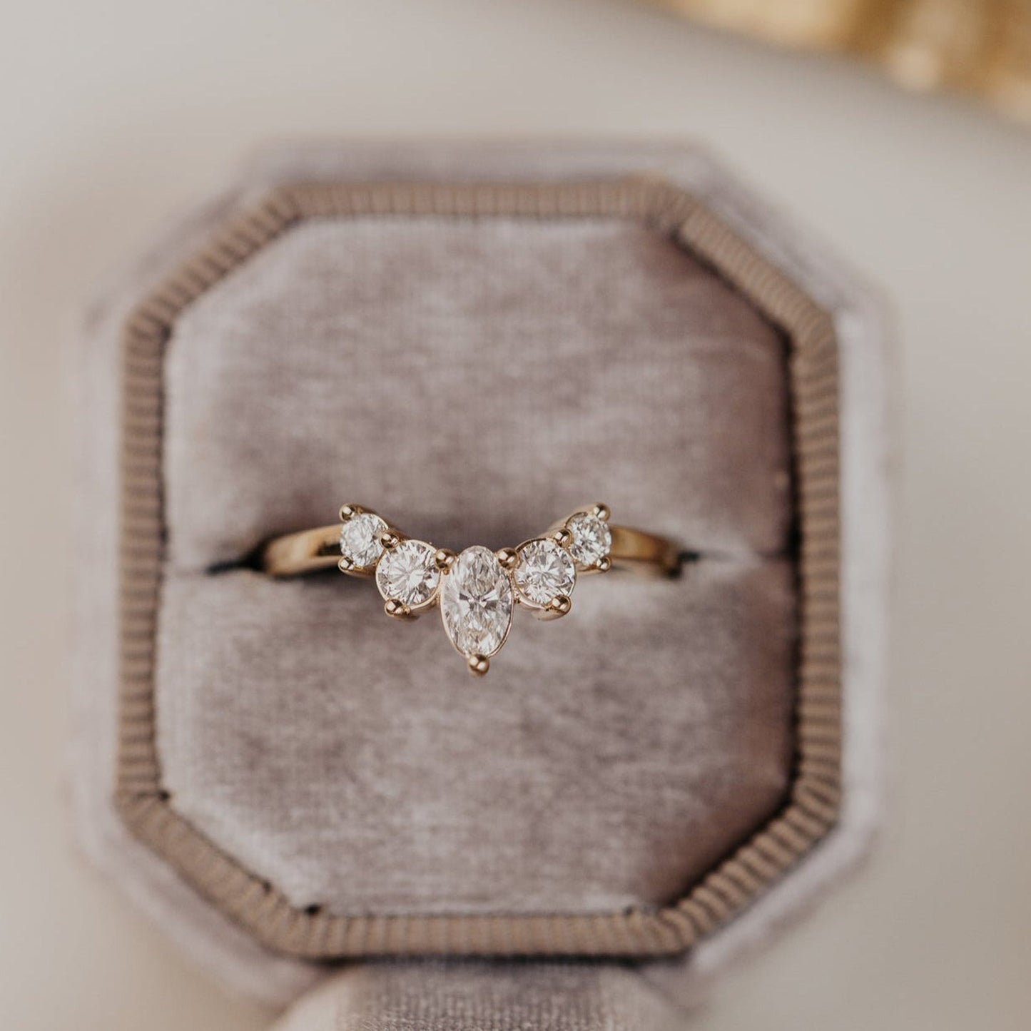 Moissanite V-Shape Wedding Band, Marquise Round Gold Female Bridal Ring Fine Jewelry With Elegant Pattern