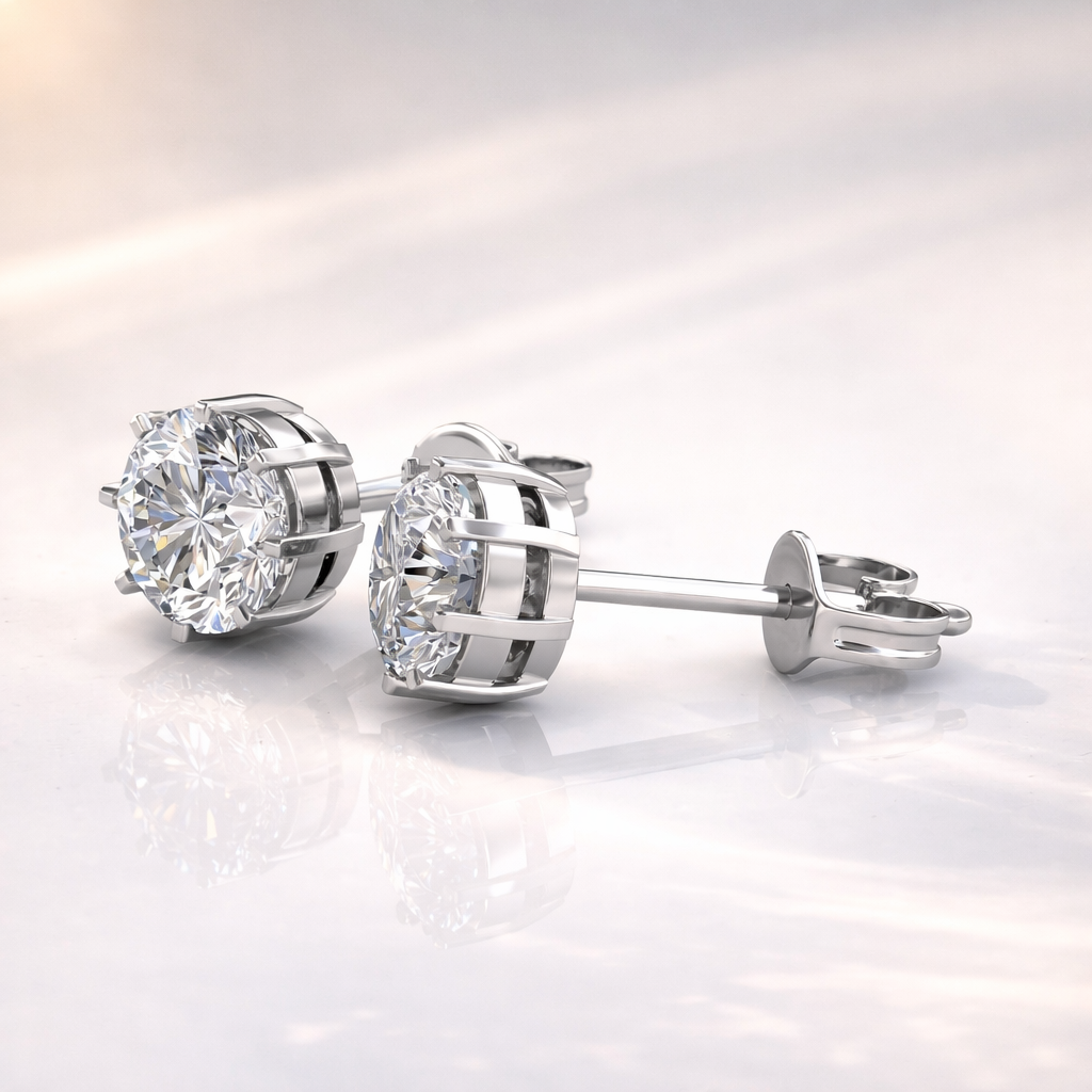 White Gold Solitaire Diamond Stud Earrings
