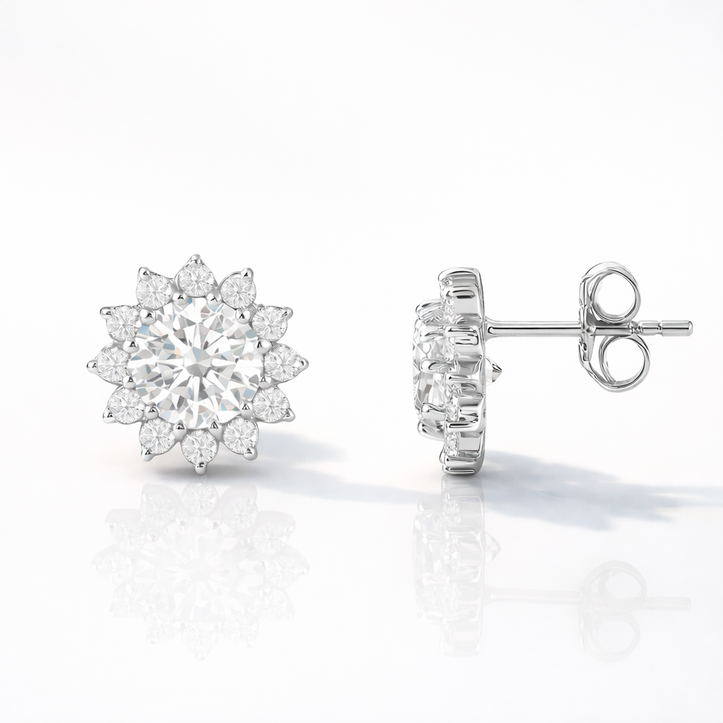 Classic Round Cut Diamond Stud Earrings In Yellow White Or Rose Gold
