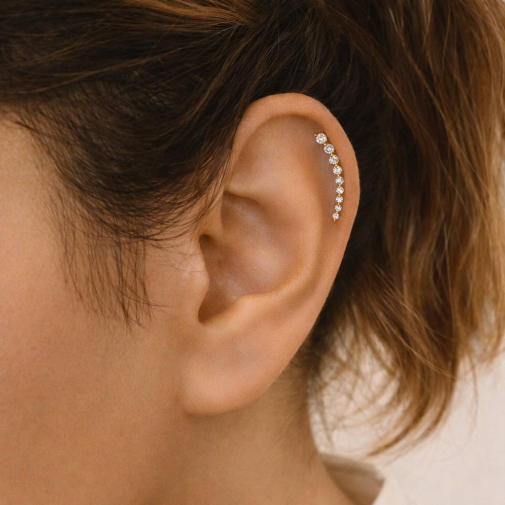 Moissanite Diamond Crawler Earrings In Gold Setting
