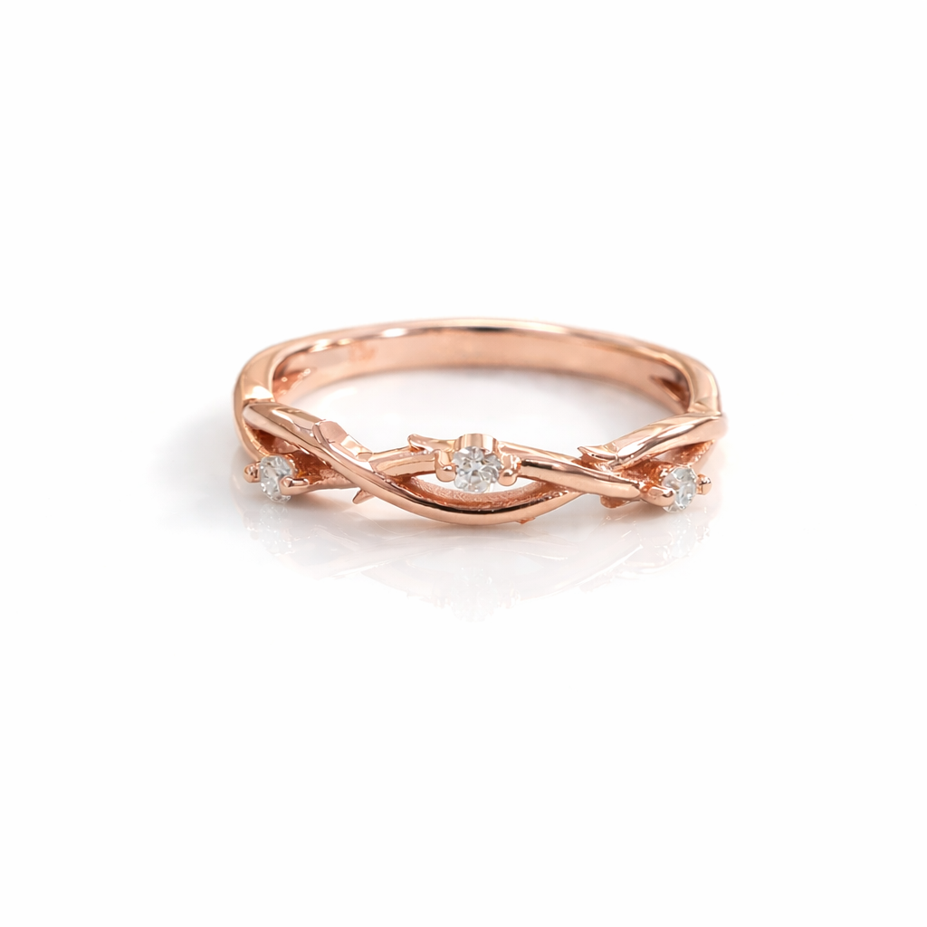 Rose Gold Twisted Wedding Band With Round Cut Diamond Minimal Design
