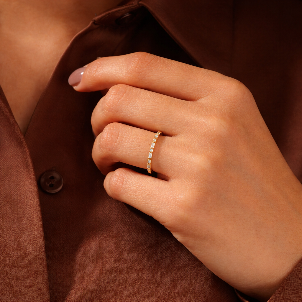 Half Eternity Wedding Band With Round And Baguette Cut Diamonds
