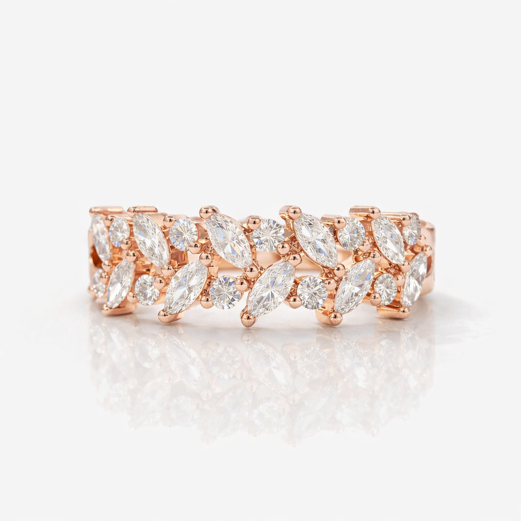 White Gold Wedding Band With Two Row Half Eternity Style
