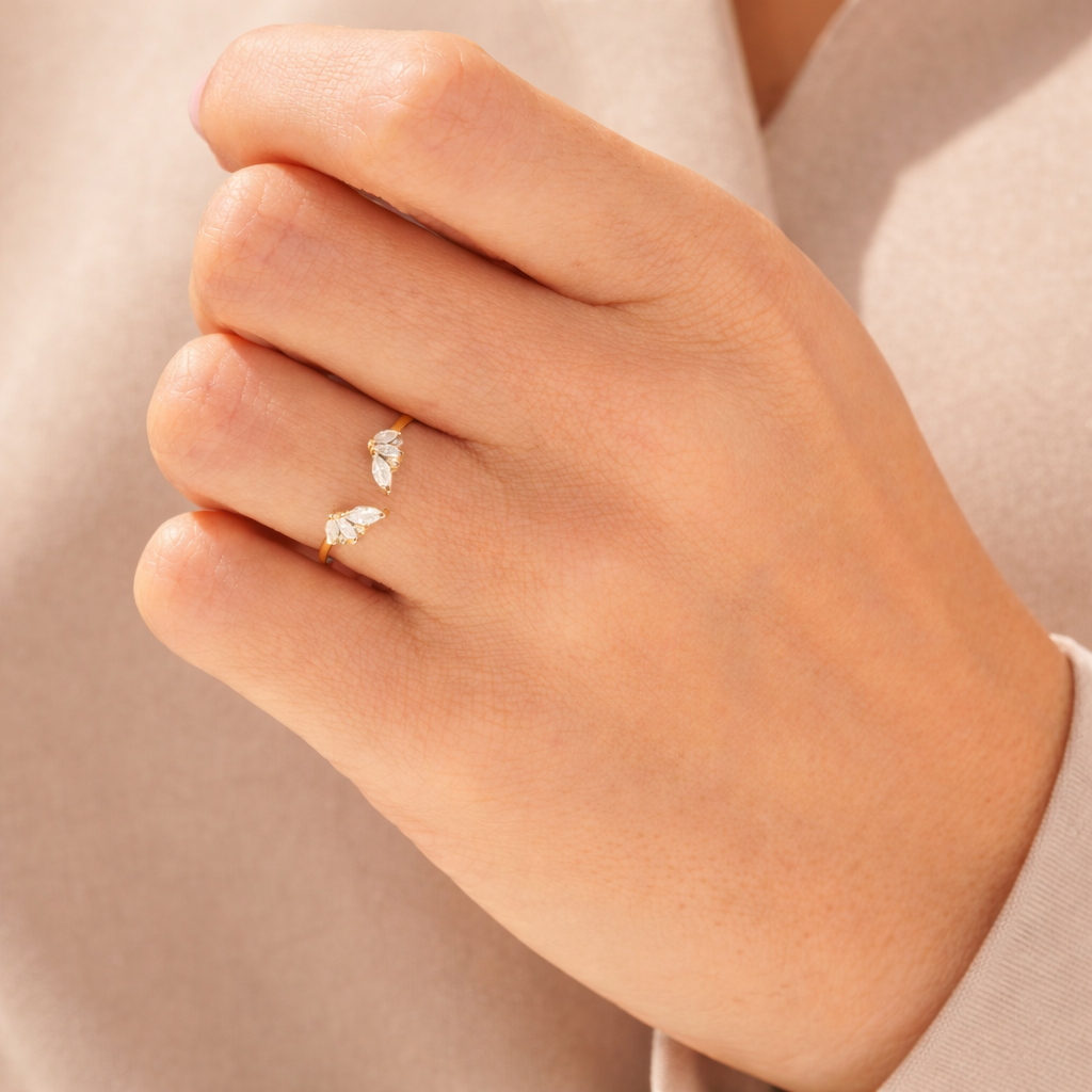 Open Gap Wedding Band Marquise And Round Cut Each Side Prong Setting.
