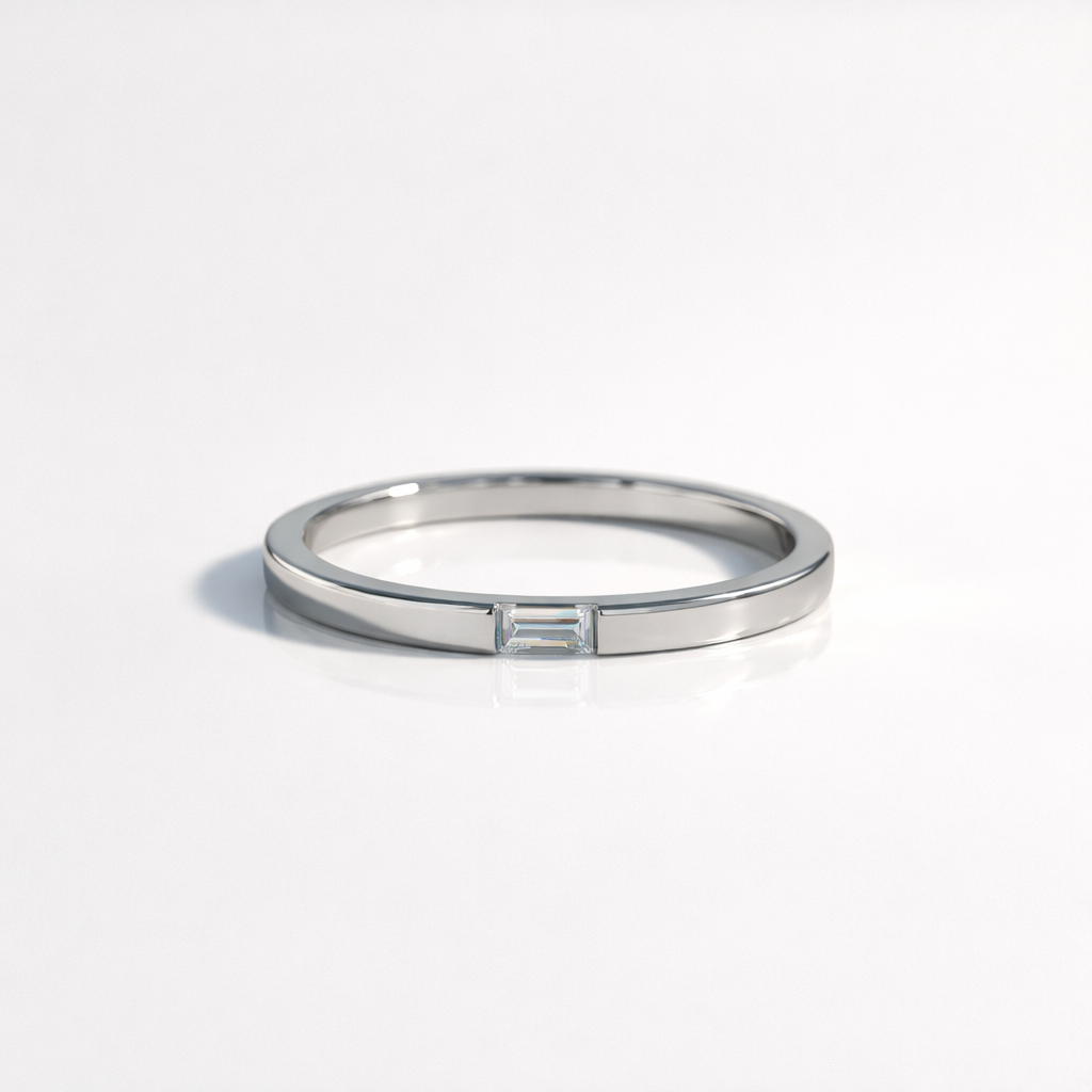Slim Stackable Baguette Diamond Wedding Band In Solid Gold
