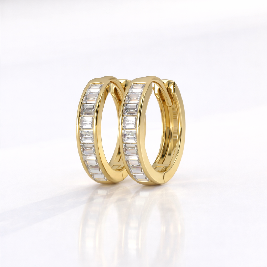 Small Hoop Earrings Baguette Huggie Earrings Channel Set
