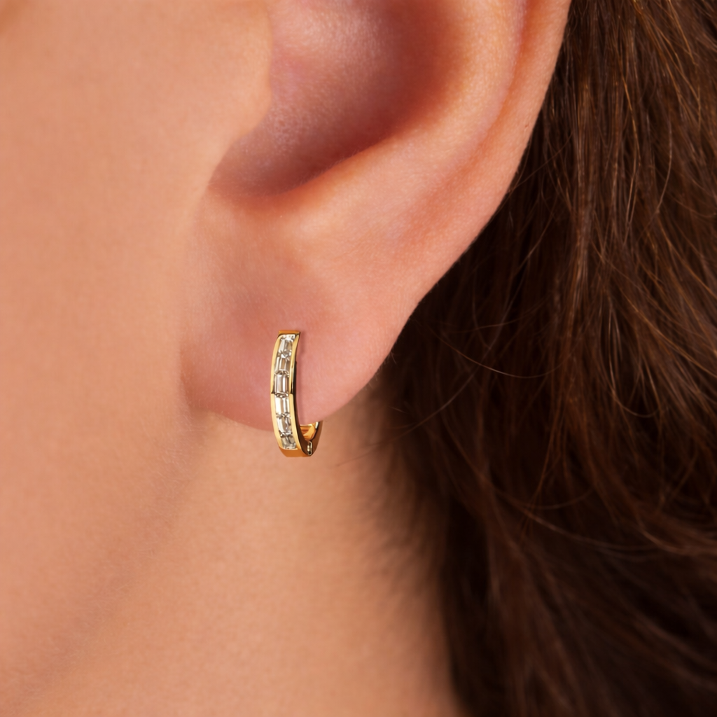 Lab Grown Diamond Earrings Baguette Cut Hoop Earrings