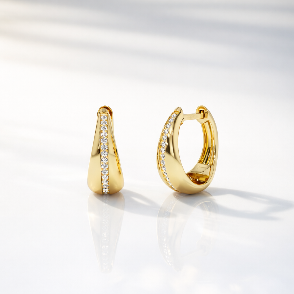 Teardrop Hoop Earrings Pave Set Round Cut Diamond
