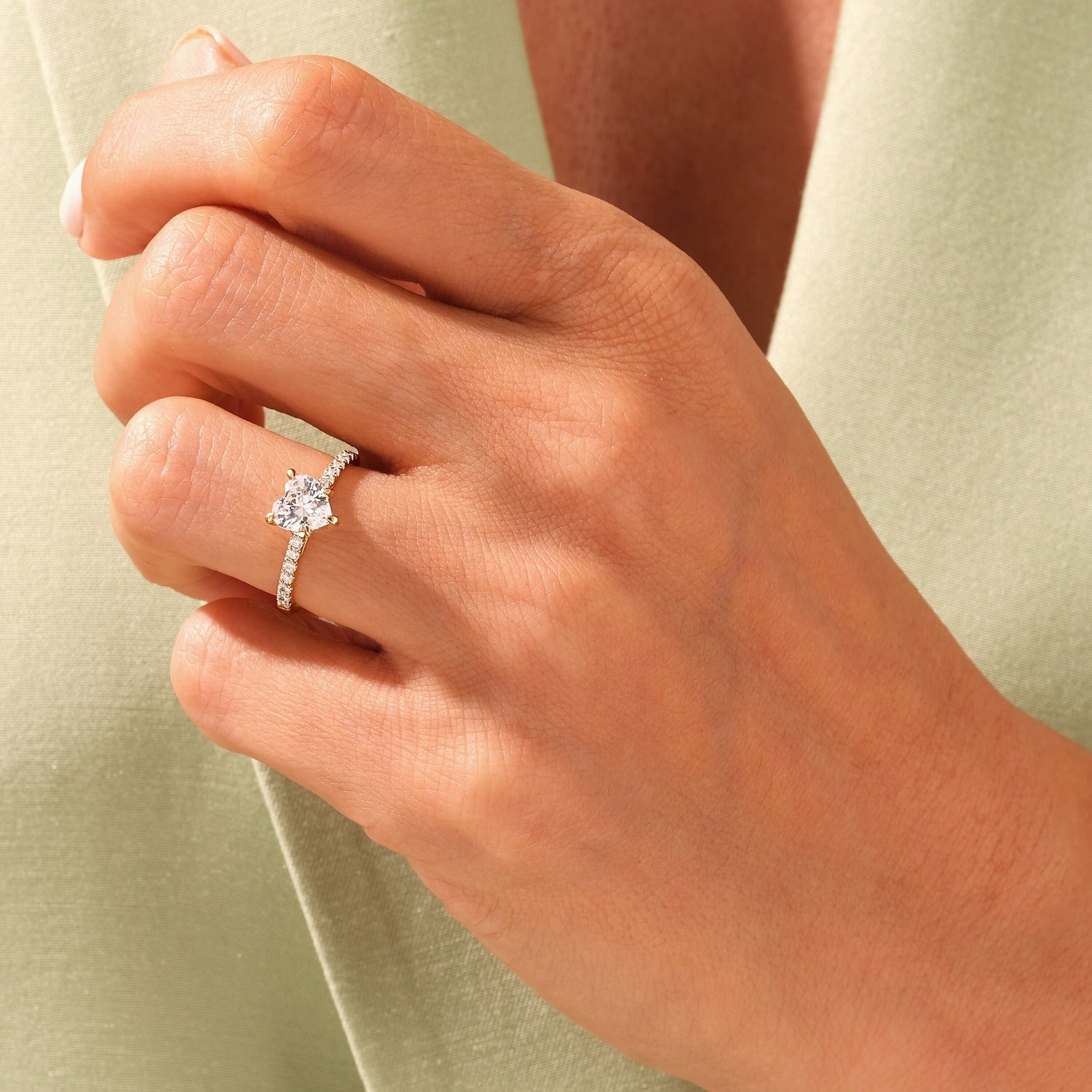 Custom Heart Cut Engagement Ring In Yellow Gold With Pave Band