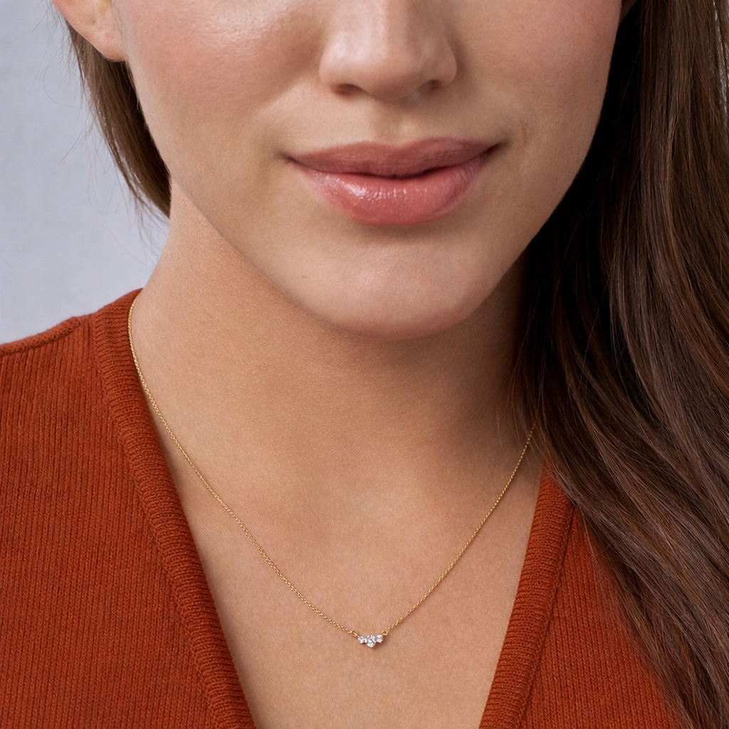 Lab Grown Diamond Pendant In Three Stone Pendant Style With Minimal Pendant Design
