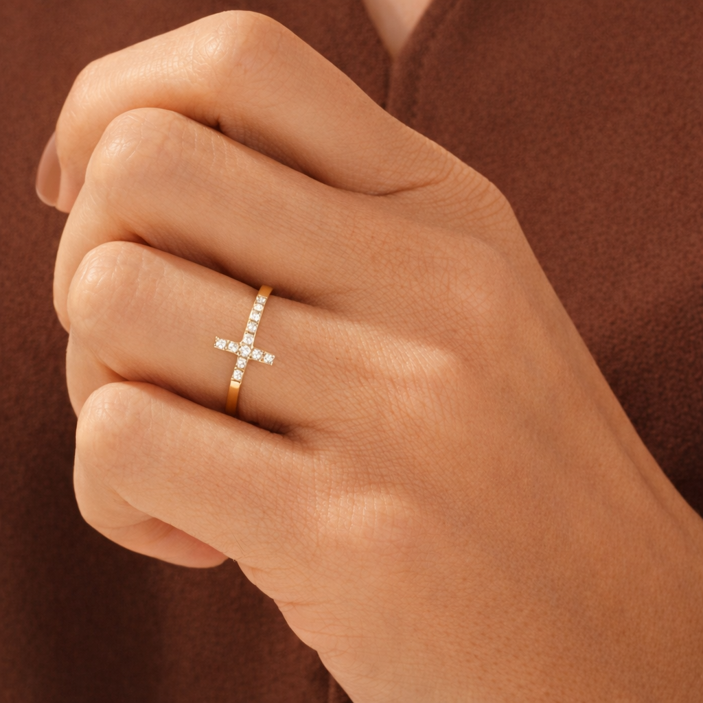 Faith Inspired Cross Wedding Band In Yellow Gold
