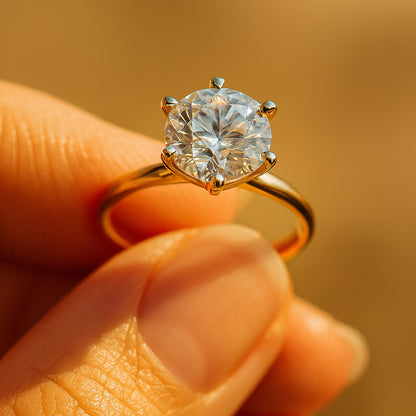 1 CT Round Brilliant Lab Diamond Solitaire Engagement Ring in Yellow Gold with 6-Prong Setting