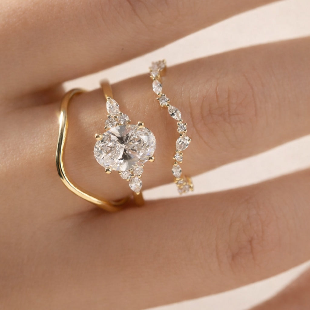 Moissanite Bridal Ring Sets With Round And Marquise Cut Wedding Band
