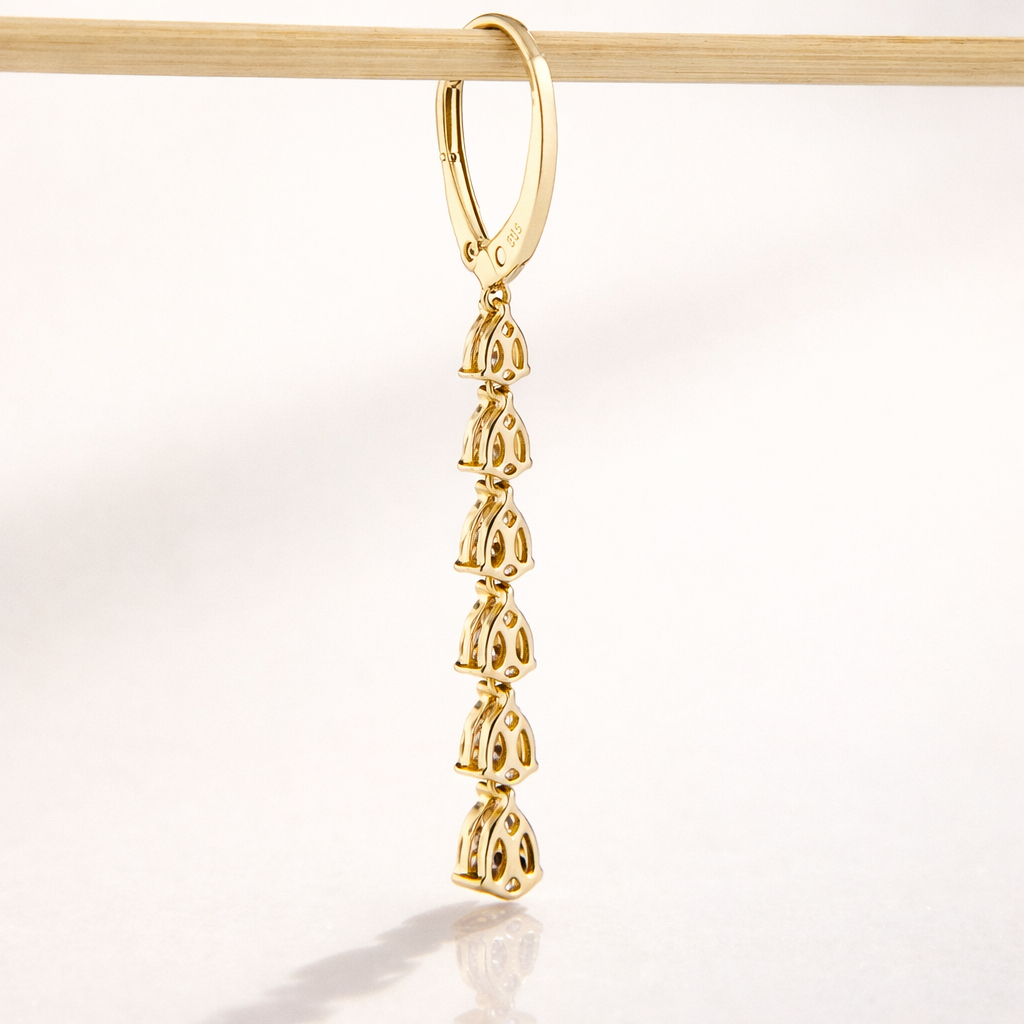 Long Drop Diamond Earrings With Round Cut Stones Elegant Design
