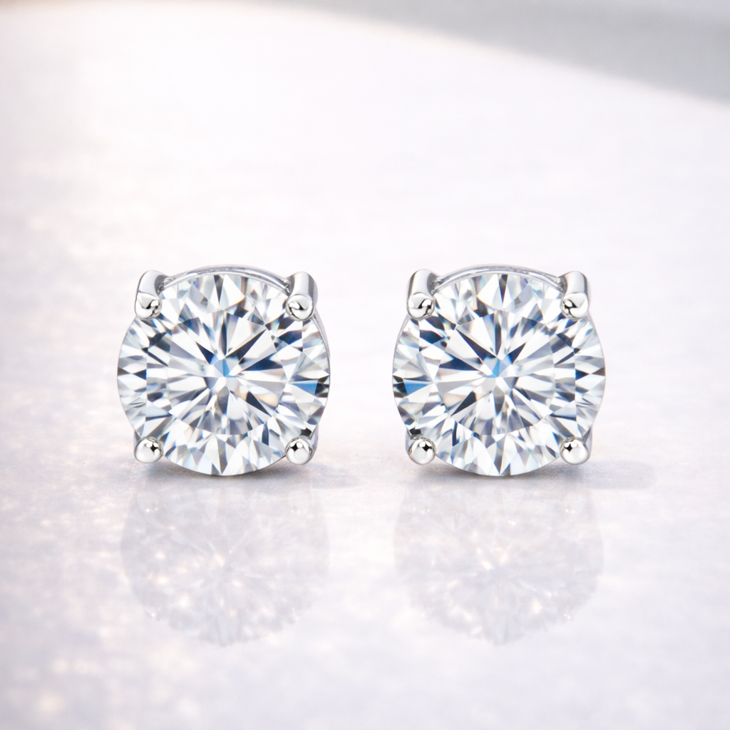 3 Carat Diamond Stud Earrings Round Cut Diamond Earrings Four Prong Earrings.

