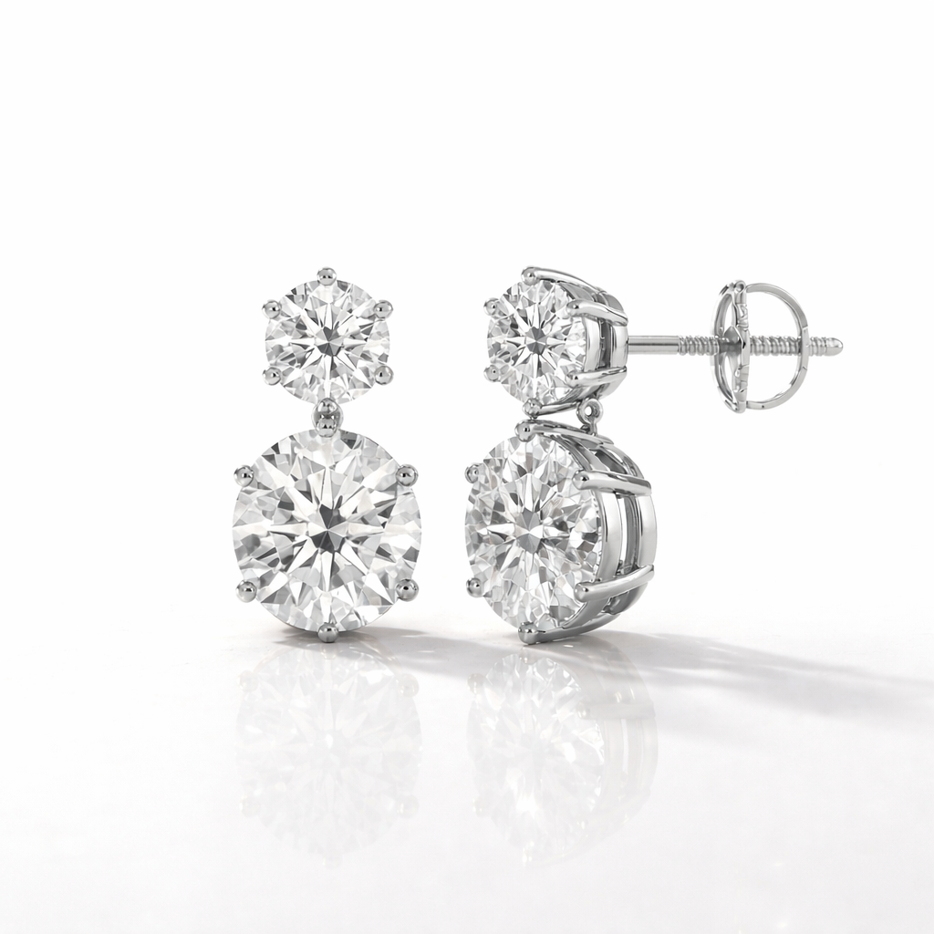 Customizable Two Stone Diamond Earrings With A Classic Round Cut And Gold Setting
