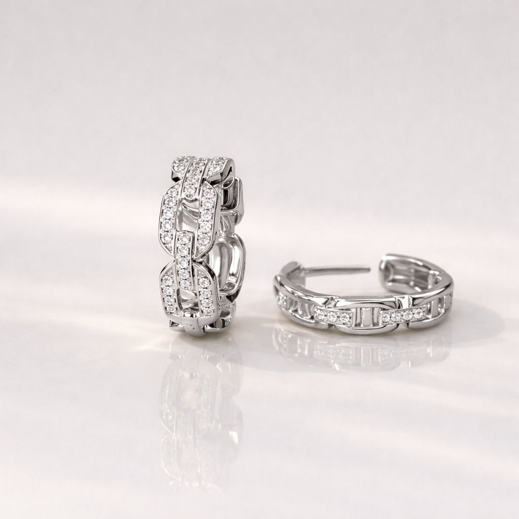 Round Cut Diamond Chain Link Hoop Earrings For Women
