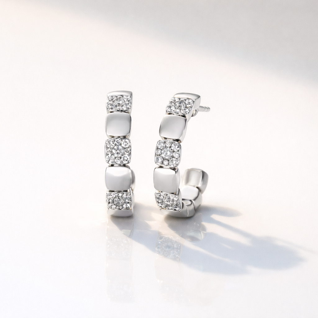 Lab Grown Diamond Half Hoop Earrings In Yellow Gold Halo Style
