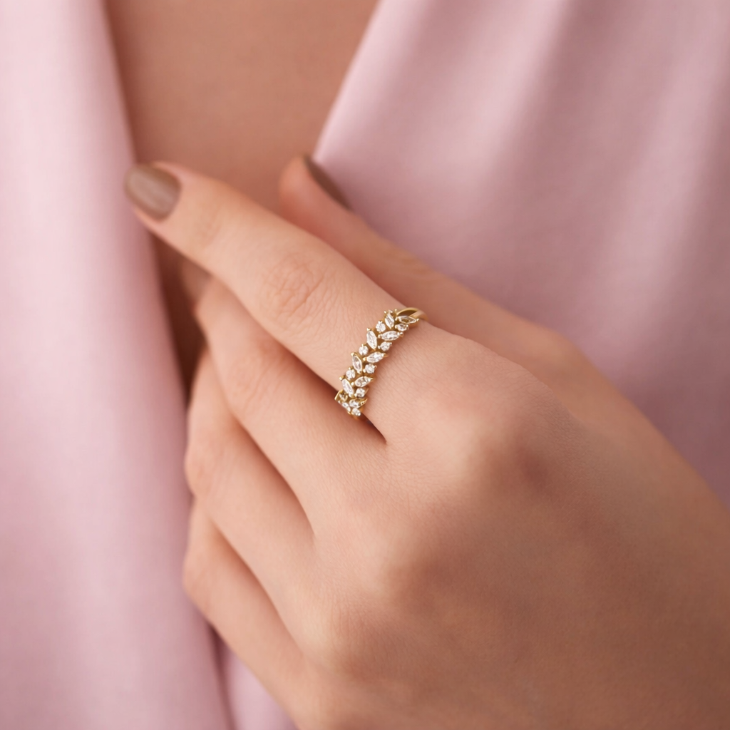 Marquise Cut Diamond Or Moissanite Wedding Band
