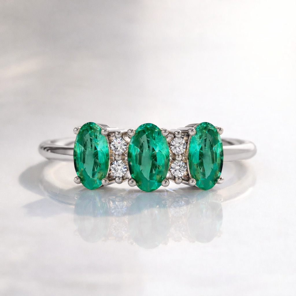 Oval Emerald Ring In Prong Setting
