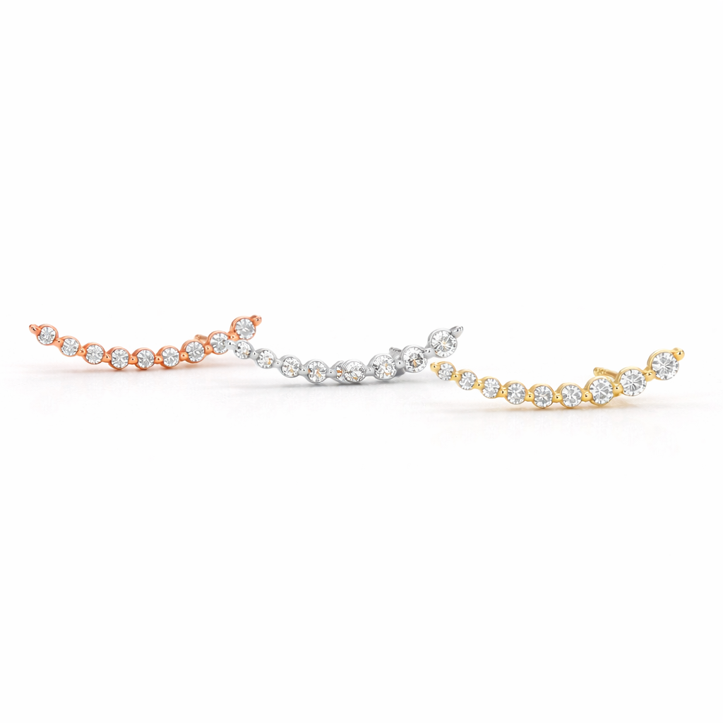 Modern Gold Ear Crawler Earrings With Diamond Detail
