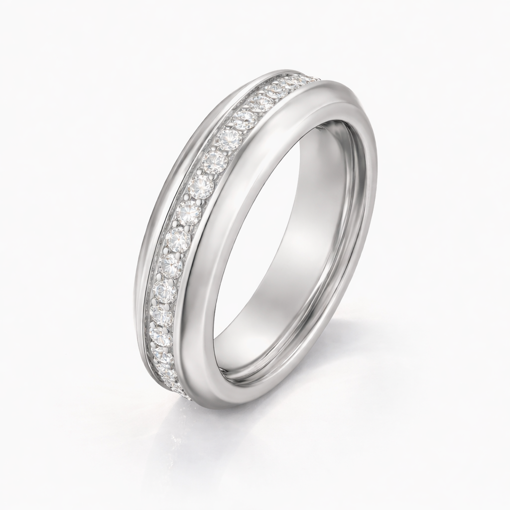 Mens Wedding Band White Gold With Channel Set Round Cut Stones
