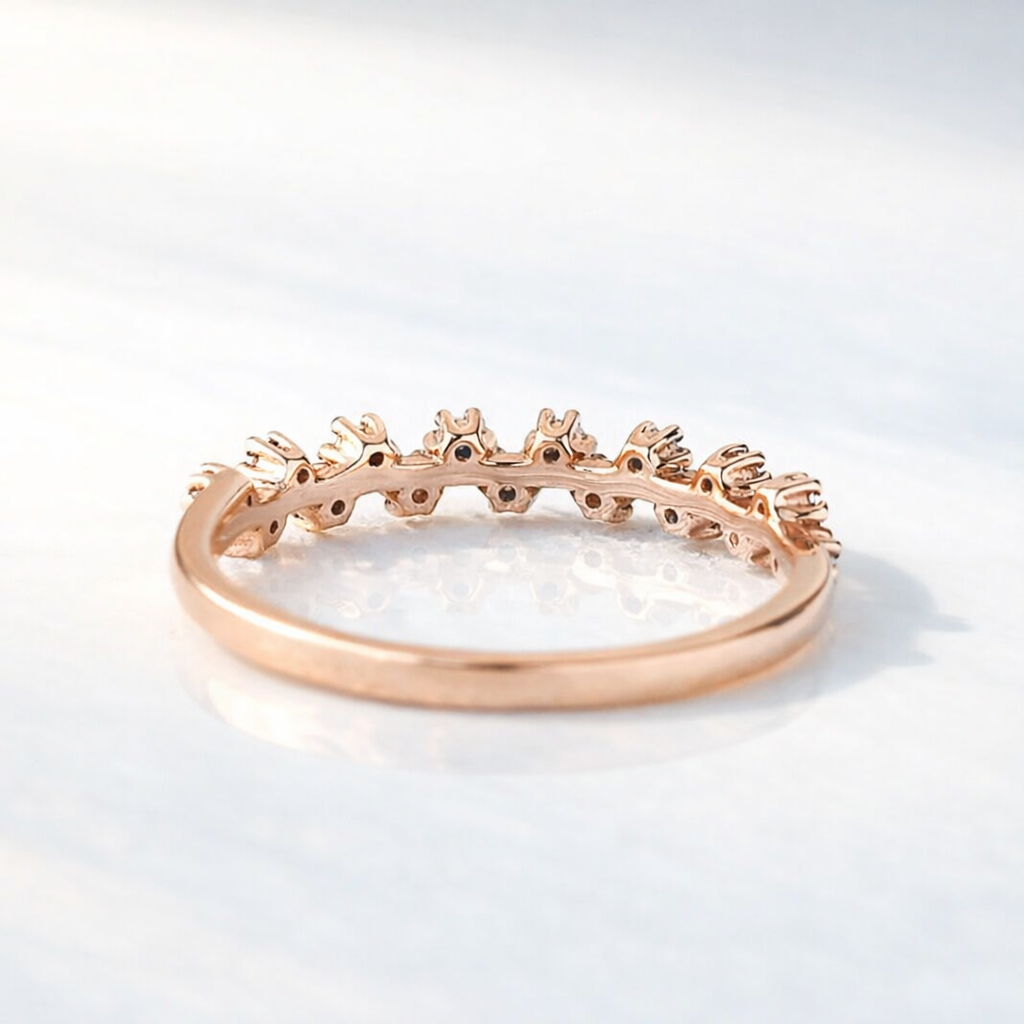 Dainty Zig Zag Ring With Round Cut Diamonds In Rose Gold
