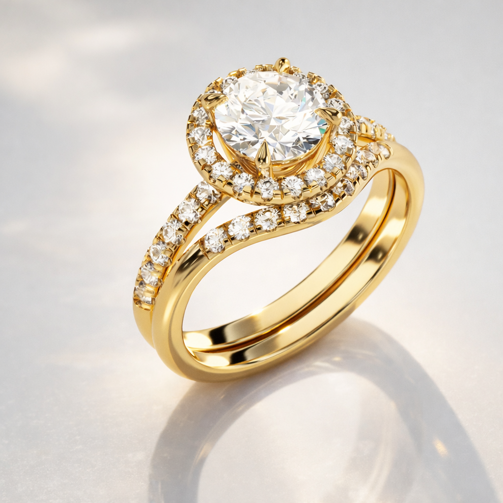 Rose gold engagement ring and wedding band set
