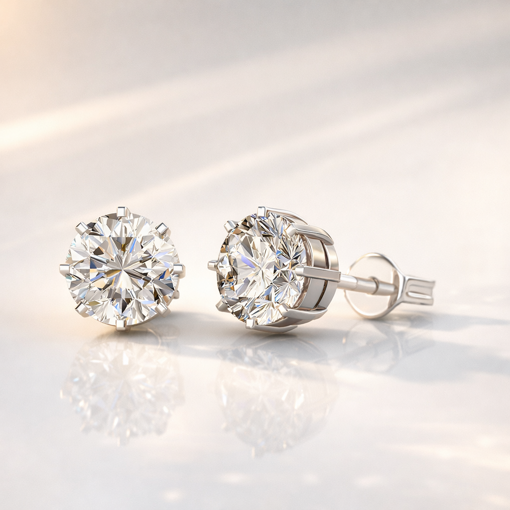 Rose Gold Round Cut Diamond Stud Earrings
