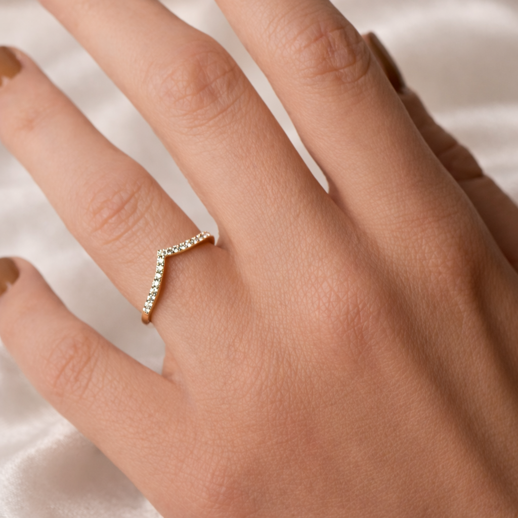 V Shape Wedding Band Half Eternity Design With Round Cut Diamond Wedding Band
