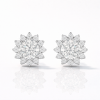 Stunning Round Cut Diamond Earrings With Halo Setting And Gold Prong Settings
