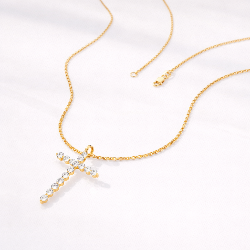White Gold Pendant Round Cut Diamond Or Moissanite Cross Pendant
