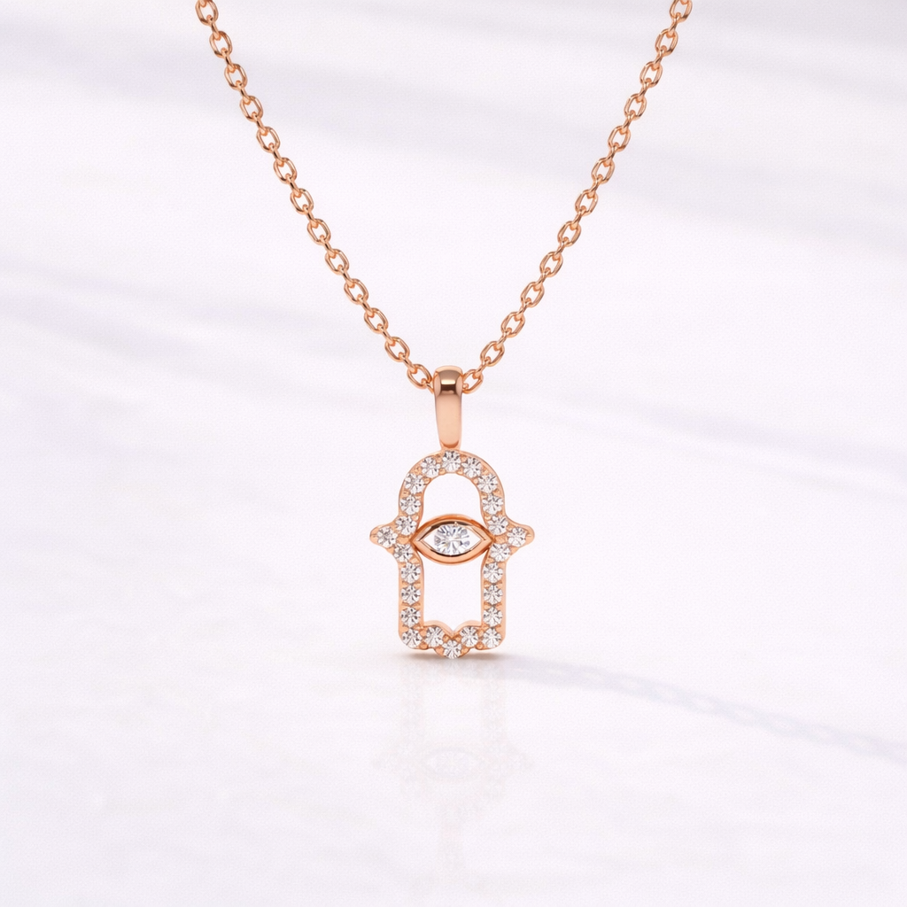 Yellow Gold Pendant Diamond Hamsa Pendant Evil Eye Pendant
