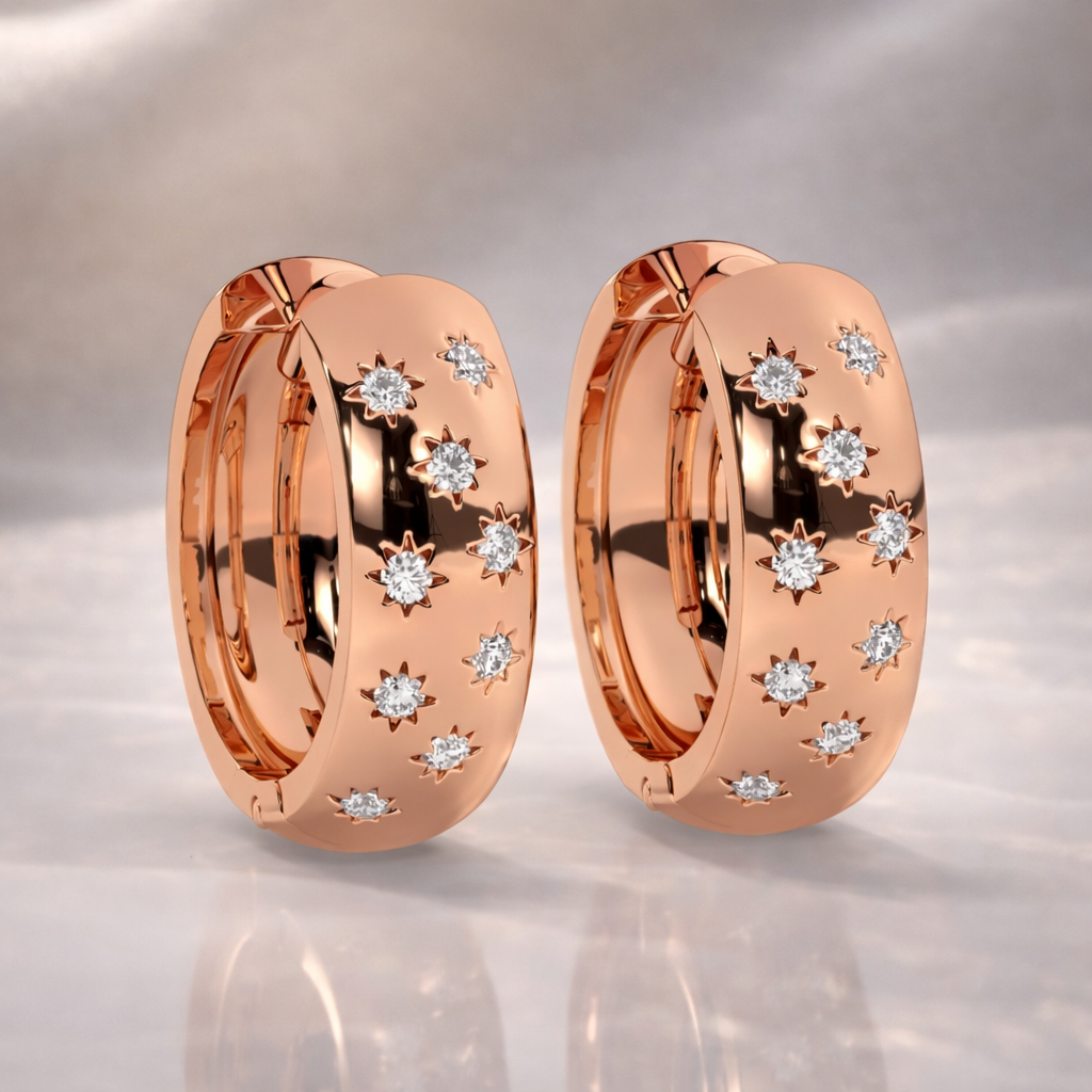 Rose Gold Earrings Star Huggie Earrings Round Cut Diamond
