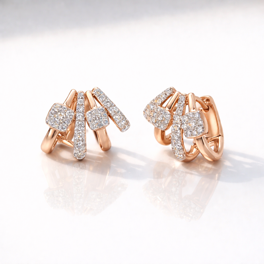 Pave Diamond Ear Cuff Earrings With Round Cut Stones
