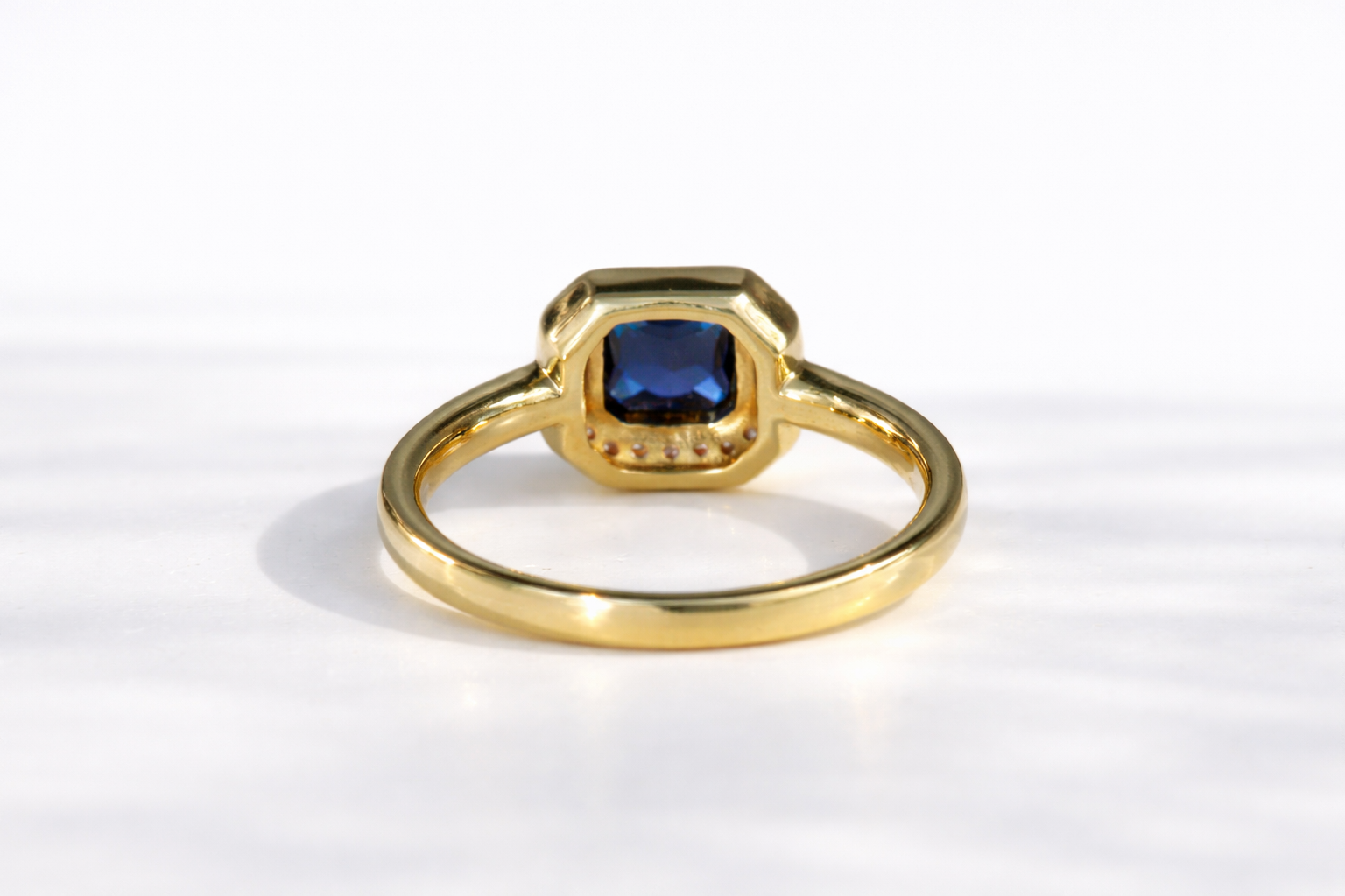 Moissanite Sapphire Ring Round Cut Pave Band Blue Sapphire Engagement Ring.
