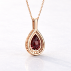 Rose Gold Diamond Pendant Halo Featuring Garnet Teardrop Pendant With Halo Setting Lab Grown Diamond Custom Diiro Pendant