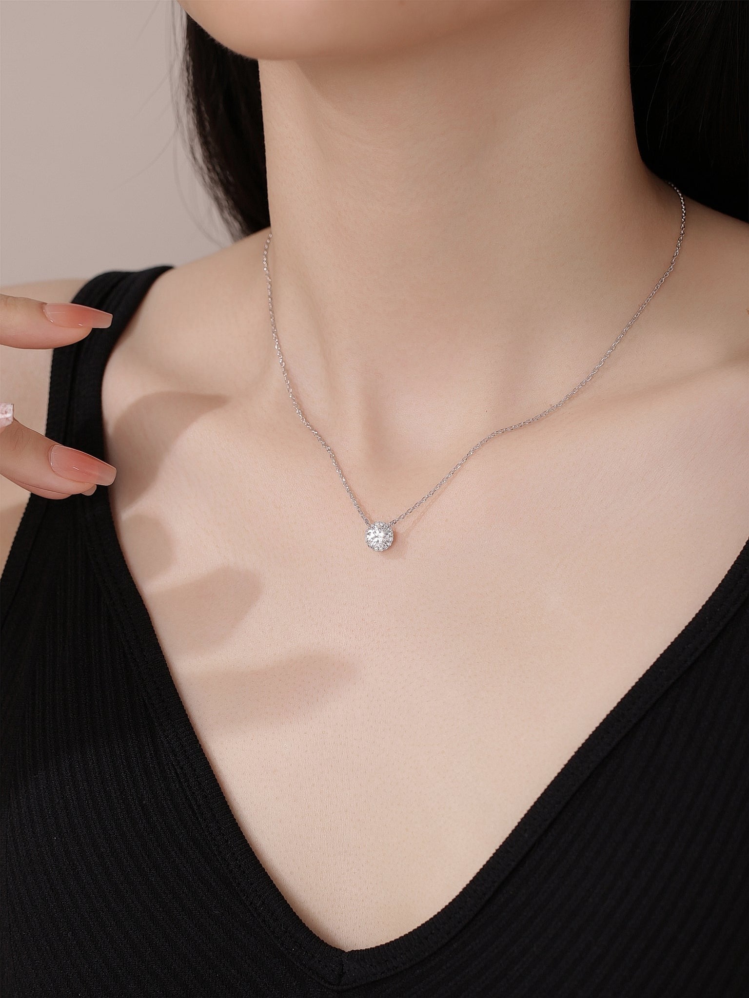 Moissanite Or Diamond Pendant Halo In Rose Gold Pendant With Round Cut Halo Setting By Diiro
