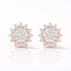 Lab Grown Diamond Stud Earrings With Round Cut Diamonds And Halo Setting
