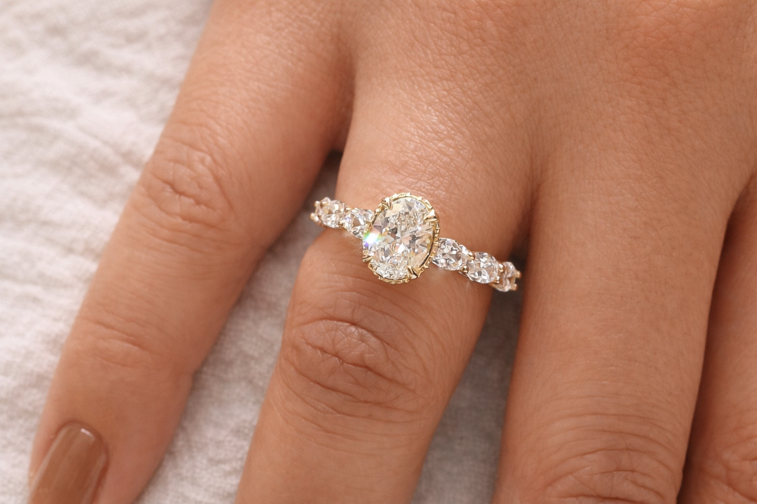 Oval Hidden Halo Engagement Ring Seven Stone Engagement Ring Diiro.
