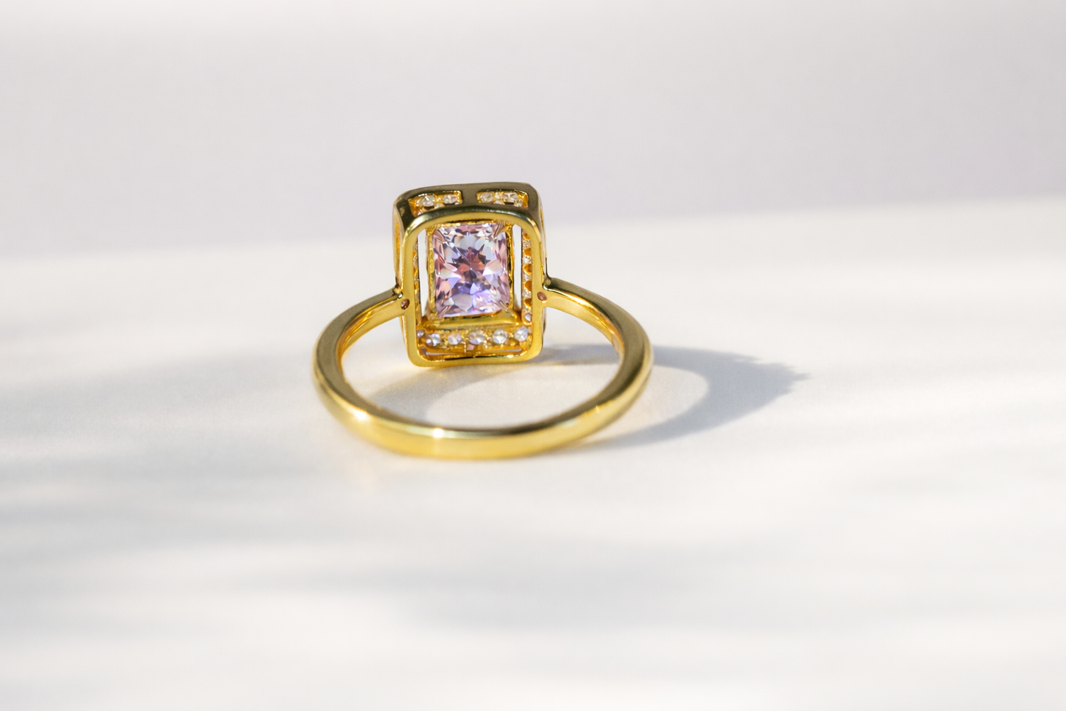 Diiro Engagement Ring Pink Sapphire Radiant Diamond Tapered Shank.