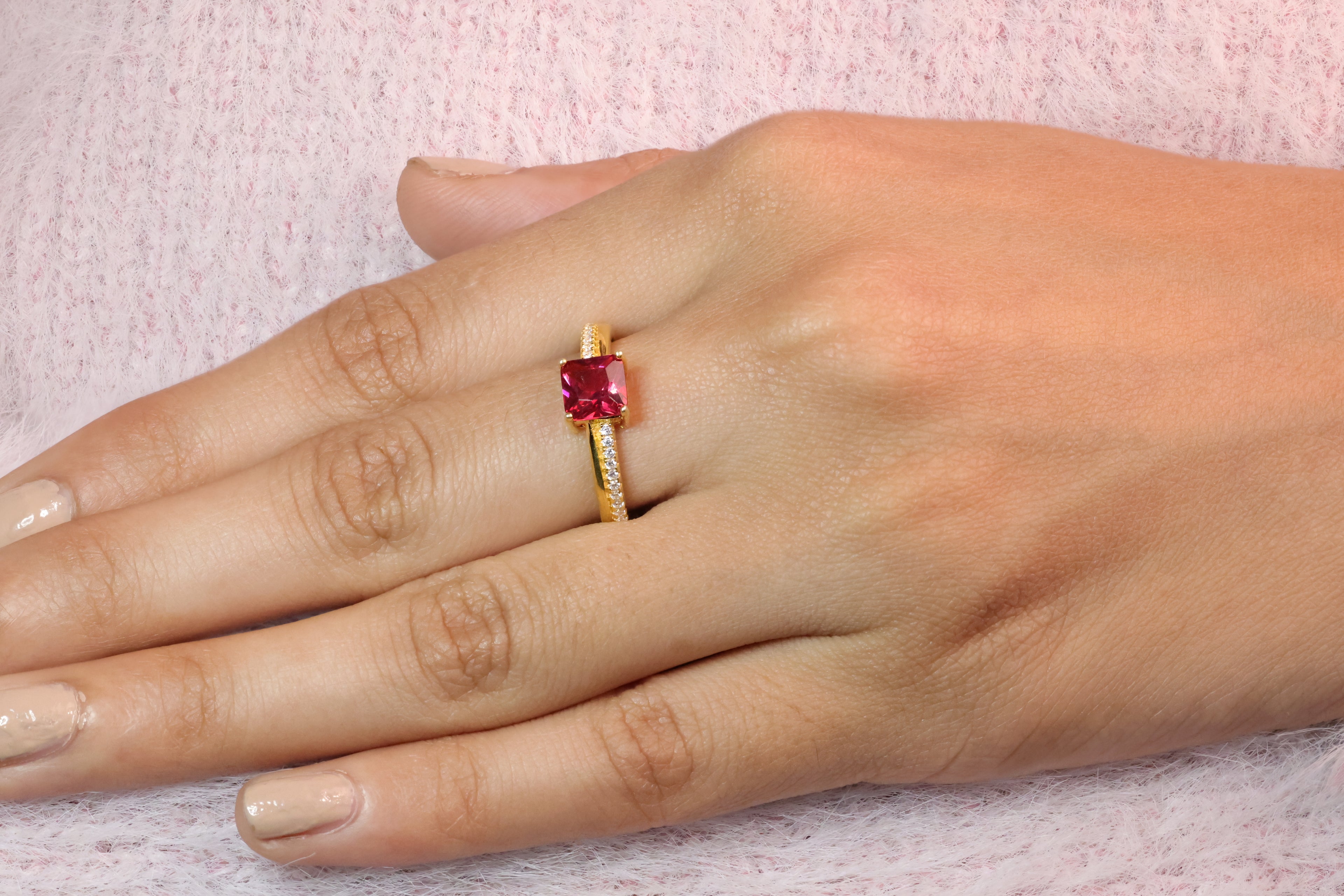 July Stone Birthstone Moissanite Engagement Ring Lab Grown Diamond Ring.
