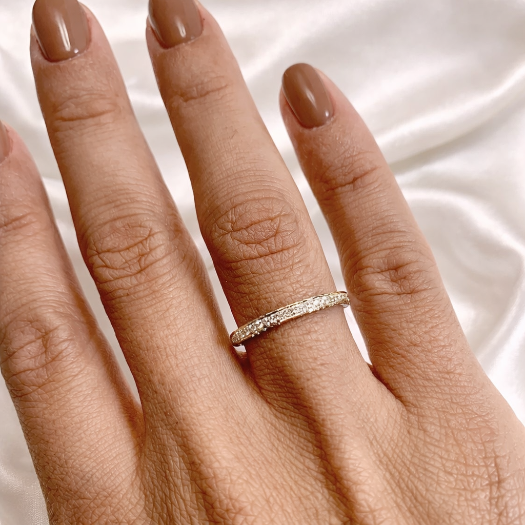 Triple Row Round Cut Diamond Wedding Band With Elegant Half Eternity
