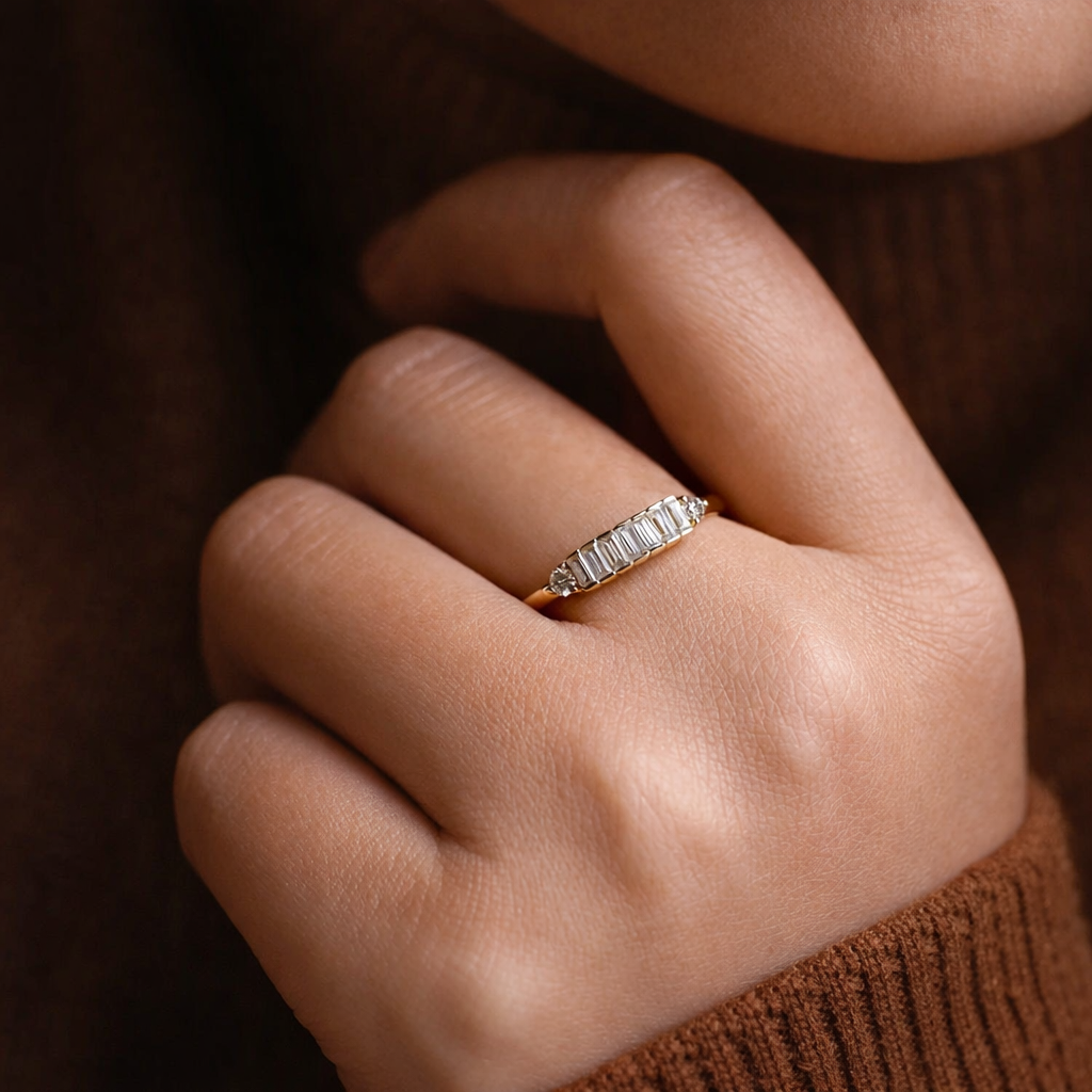Classic Round Diamond And Baguette Anniversary Band
