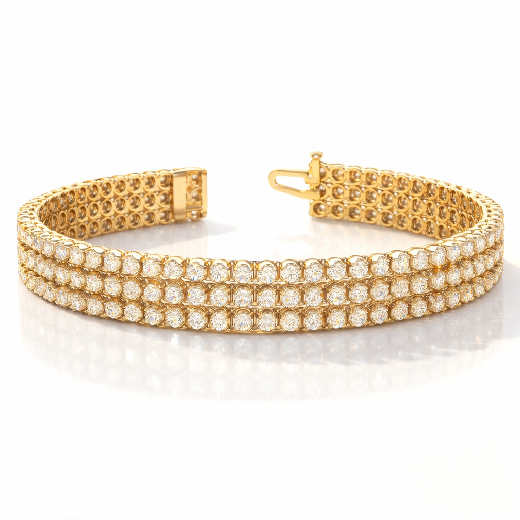 Rose gold three row tennis bracelet for women
