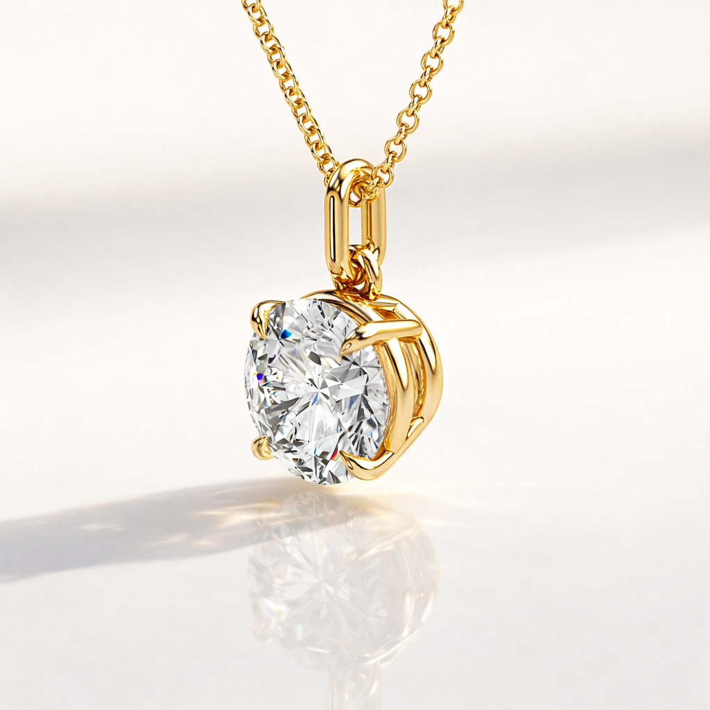 Round Moissanite Pendant With 4 Claw Prong
