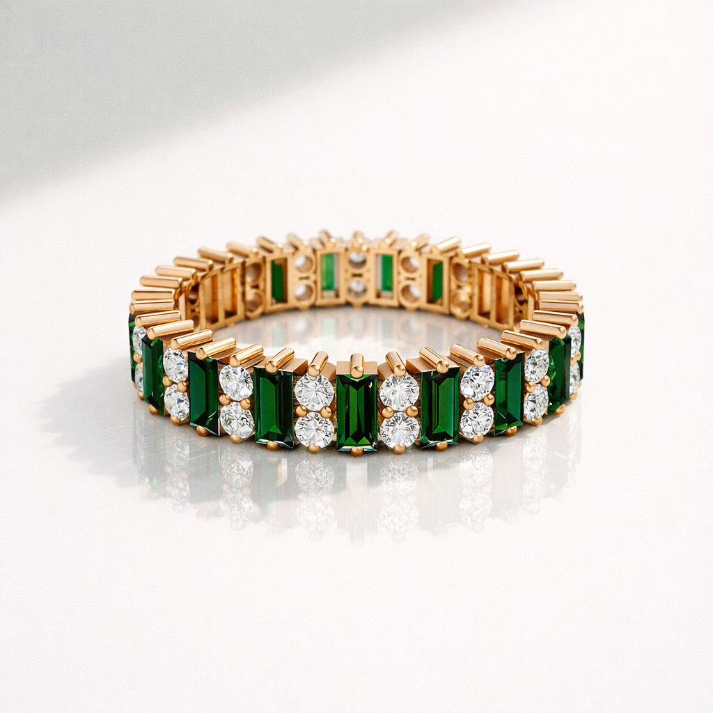 Eternity Emerald And Diamond Wedding Band