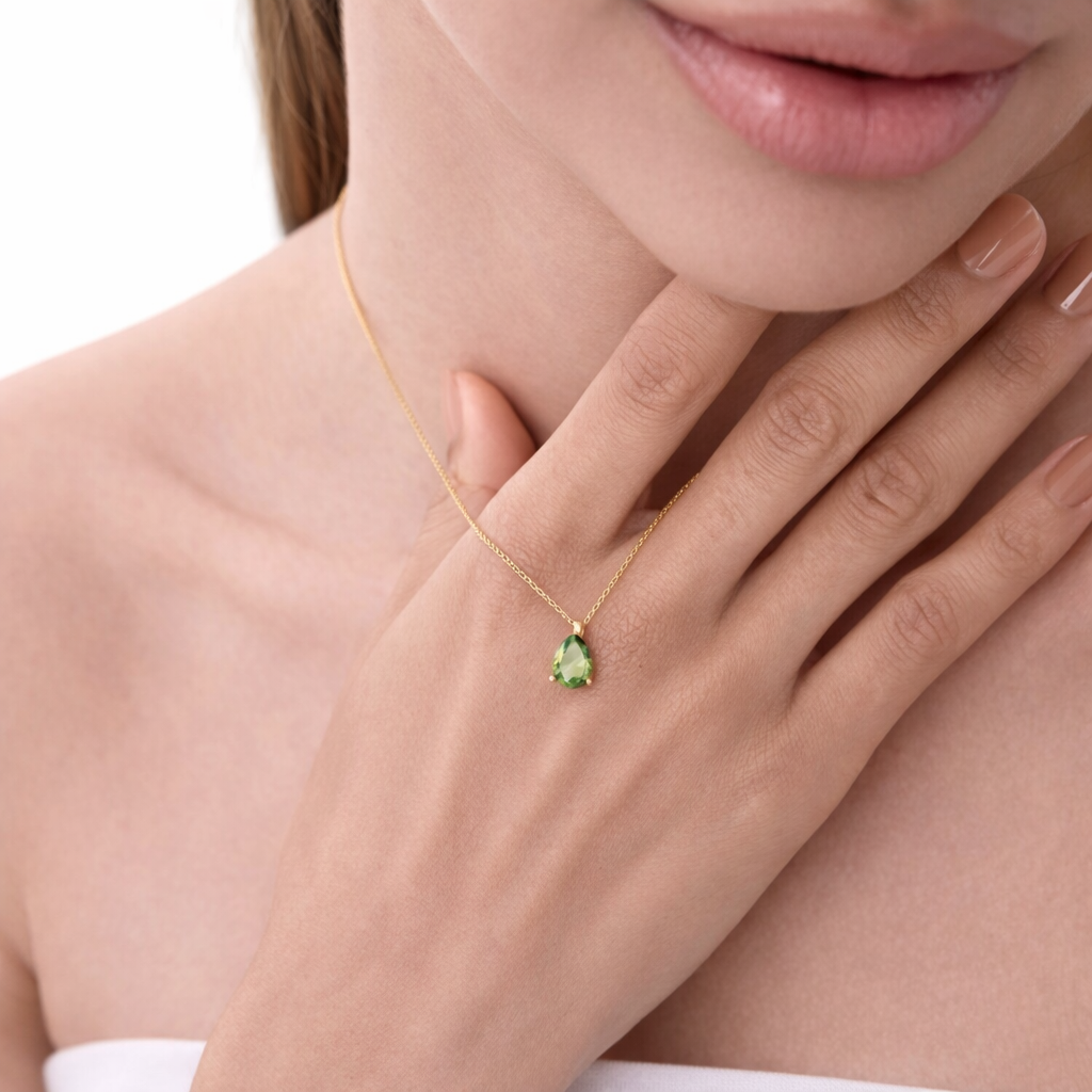 Birthstone Pendant Peridot Pendant Yellow Gold Pendant
